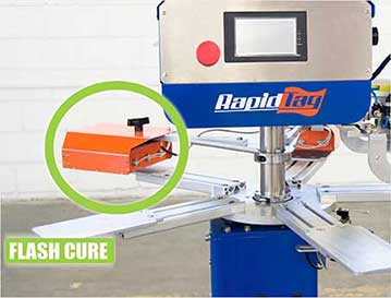 Screen printing label machine with flash cure
