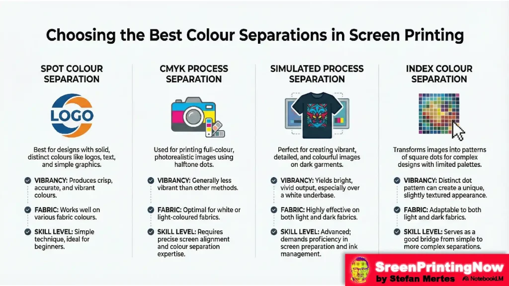 Choosing the Best Colour Separations in Screen Printing infographic