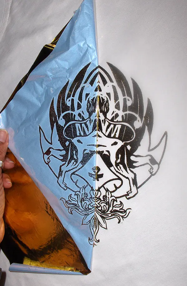 Foil Printing Step 5: Remove Cold Foil Quickly by ScreenPrintingNow Step 5: Remove cold foil quickly from garment by ScreenPrintingNow