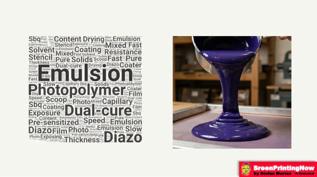 Photo emulsion guide: Comparing dual-cure and photopolymer coatings for exposure speed, solids content, and solvent resistance.