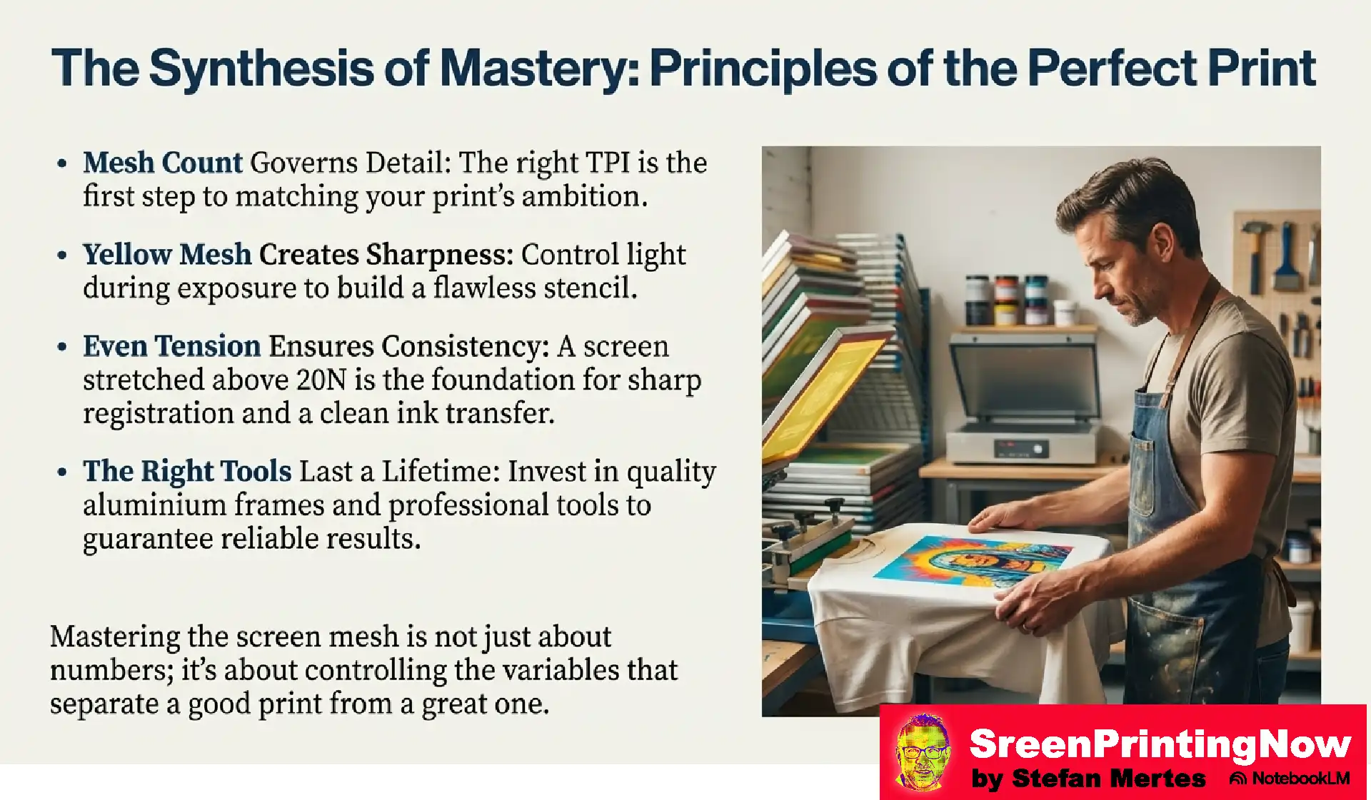 Screen Mesh The Foundation of Perfect Print flip book slide 15 This final slide is the "Conclusion" and it’s excellent for SEO because it reinforces all the core keywords we’ve used throughout the series. It summarizes your "brand philosophy" and gives the user a clear takeaway.
Here are the best options for this final summary slide:
Option 1: The Balanced Summary (Recommended)
"Principles of the perfect print: Matching TPI to detail, using yellow mesh for sharpness, maintaining >20N tension, and investing in aluminum frames.