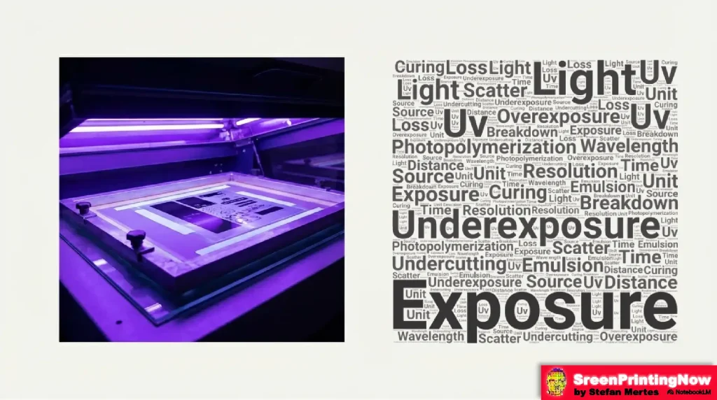 Screen exposure guide: UV wavelength, time, and distance variables to prevent underexposure and light scatter resolution loss.