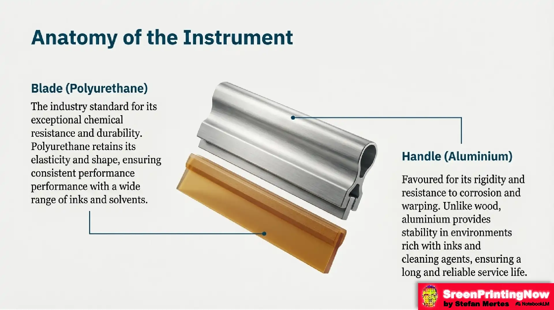 Squeegee anatomy: Polyurethane blades for chemical resistance and elasticity, paired with rigid, corrosion-resistant aluminum handles for durability.